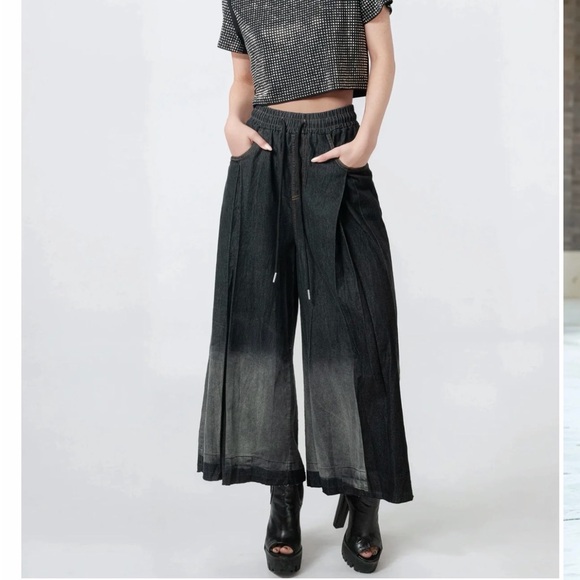 Kate Hewko Pants - Kate Hewko ombre drawstring wide leg pants